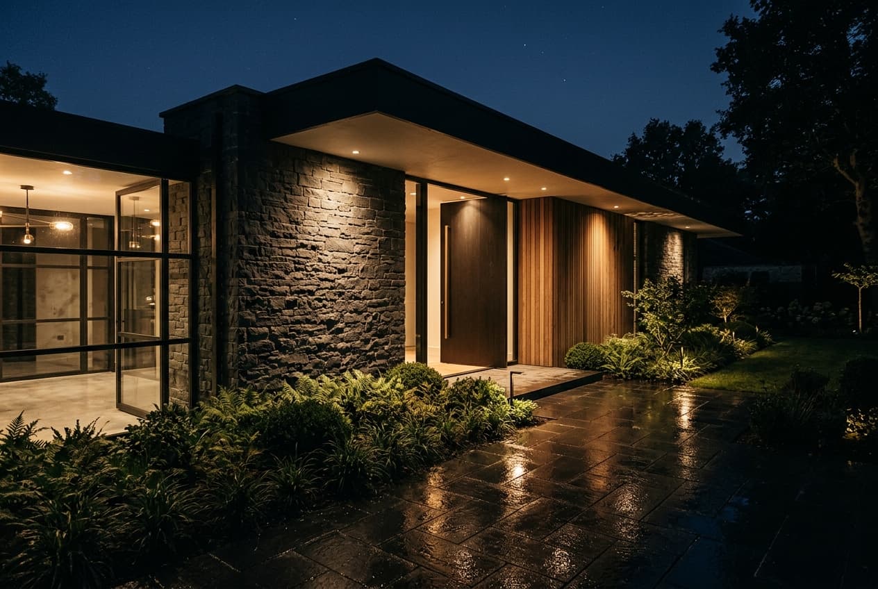 Front entrance of a modern home at night